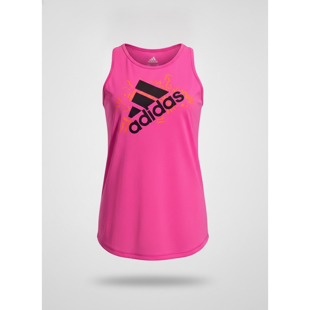 Adidas Girls Pink Aeroready Racerback Graphic Logo Tank Top Size L 14